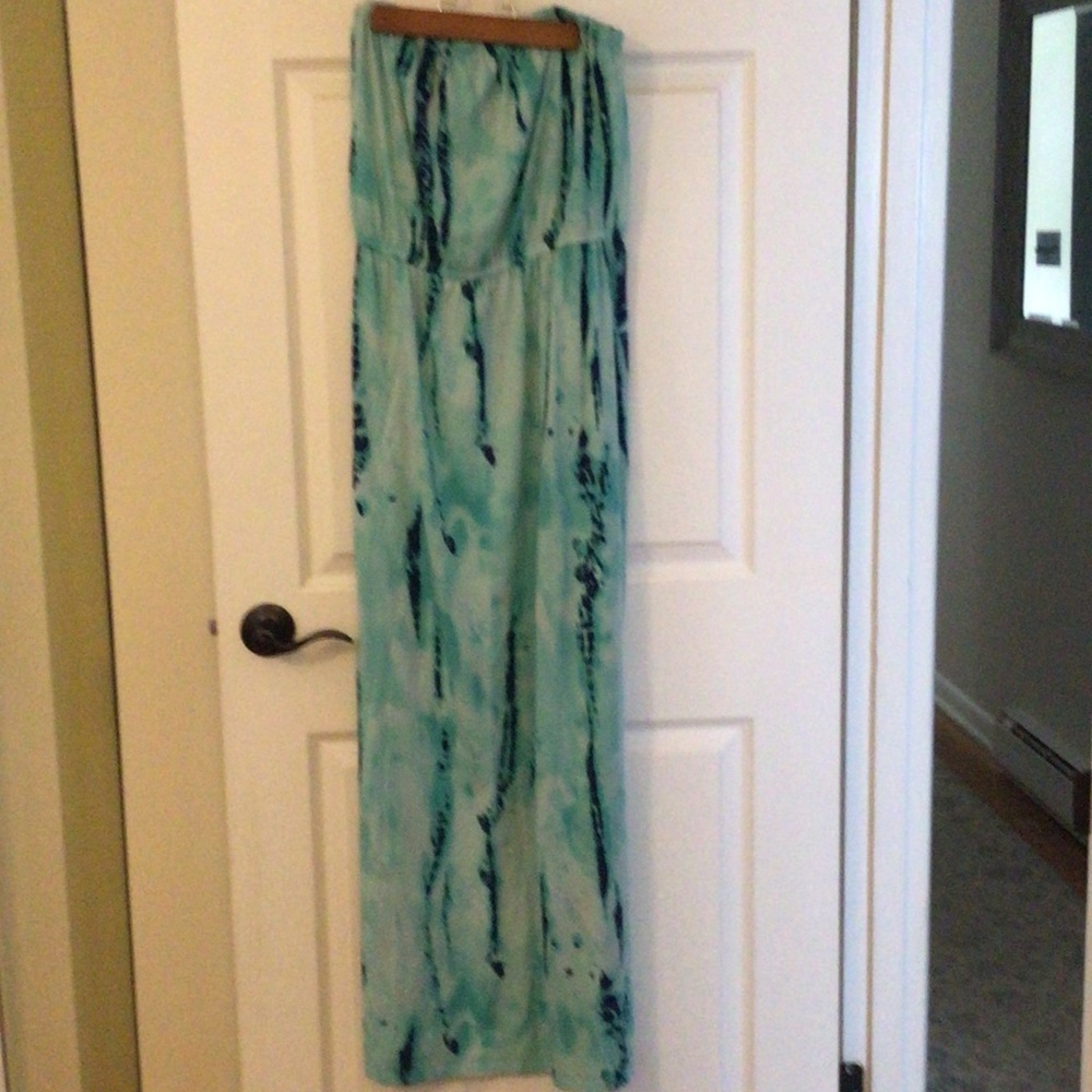 Faded Glory Aqua & Navy Tie-Dye Strapless Dress